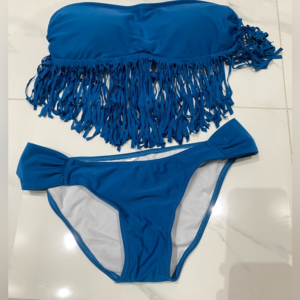 Blue Fringe Bikini Set